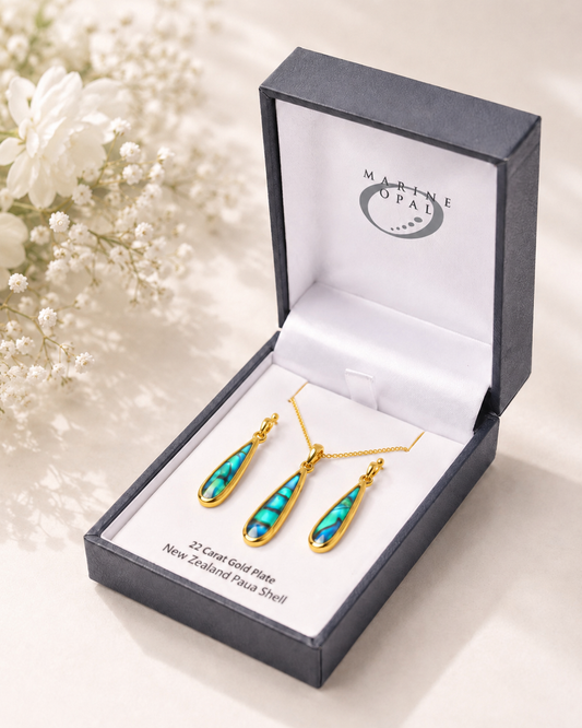 Paua Drop Earrings & Necklace Set