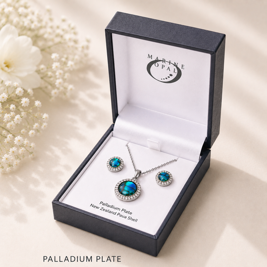 Paua Shell Round Earrings and Necklace Set