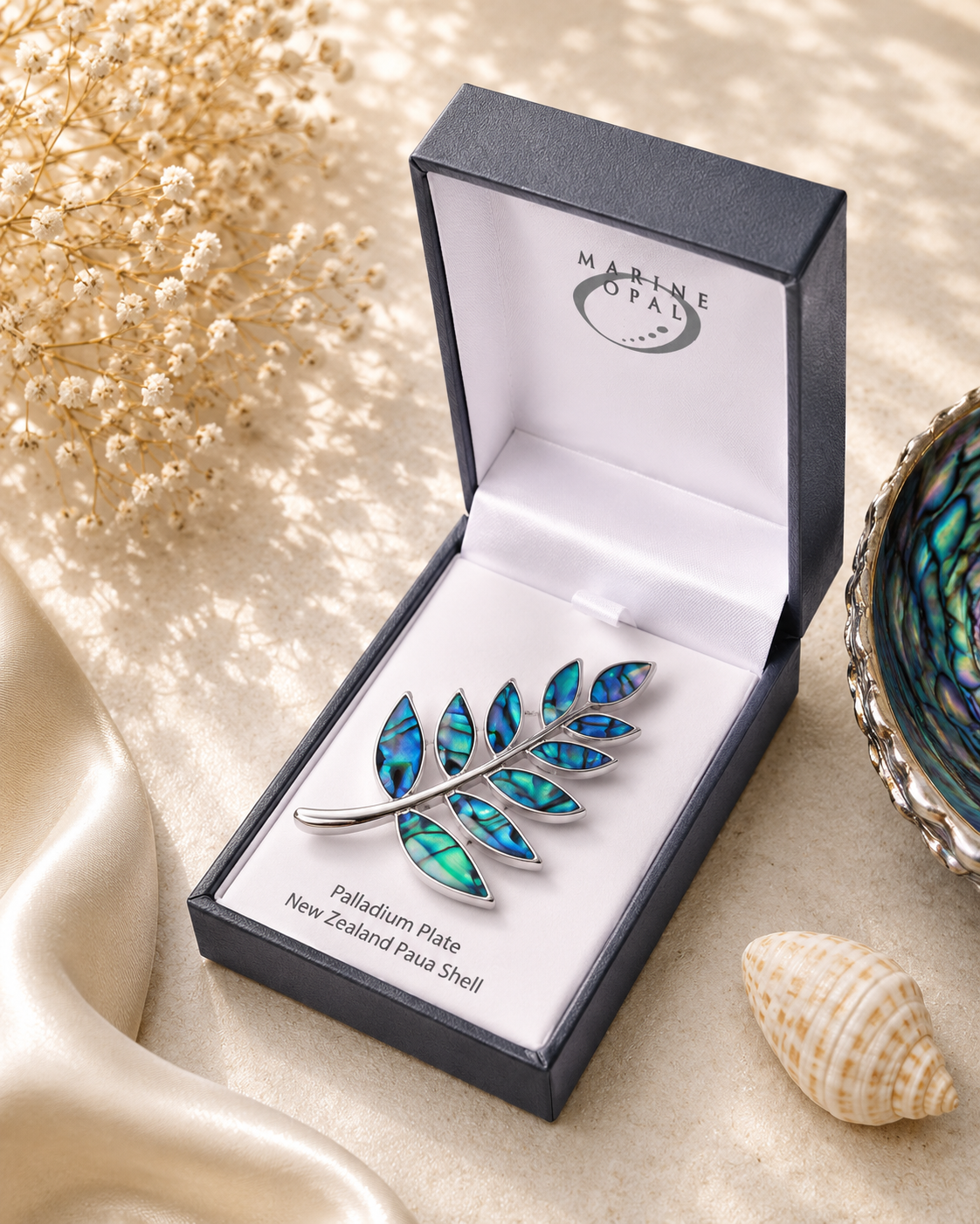 Paua Shell Silver Fern Brooch