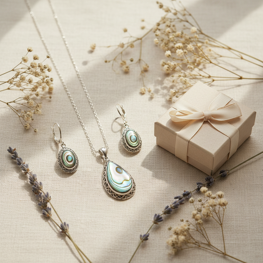 Paua Earrings & Necklace Set