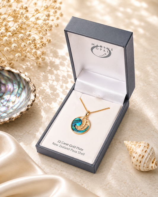 Paua Shell Necklace Round Fern