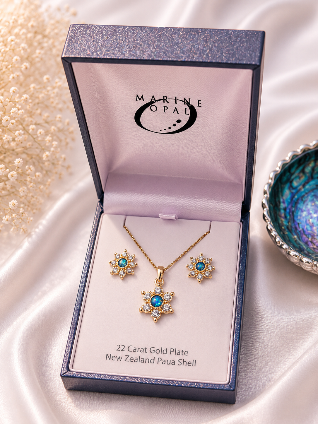Paua Star Shape Earrings Necklace Set