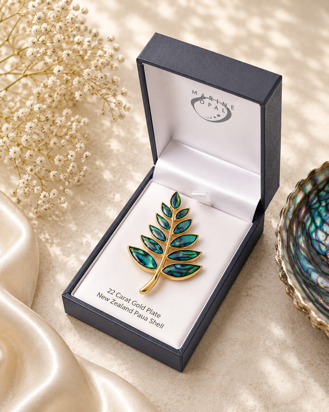 Paua Shell Silver Fern Brooch