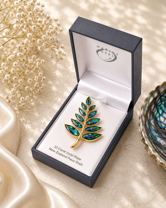 Paua Shell Silver Fern Brooch