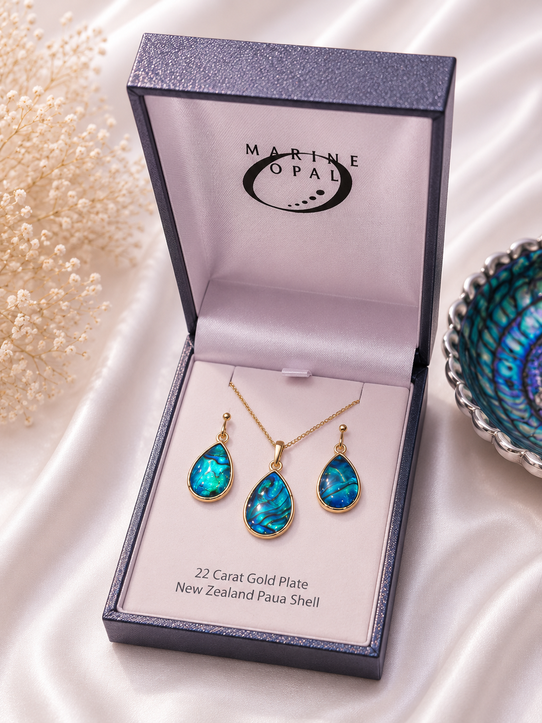 Paua Earrings and Necklace Drop Set