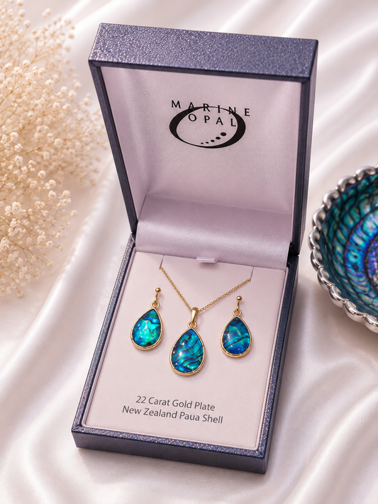 Paua Earrings and Necklace Drop Set