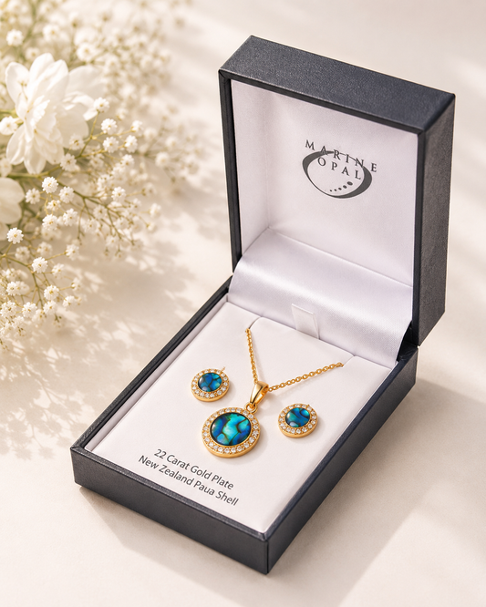 Paua Shell Round Earrings and Necklace Set